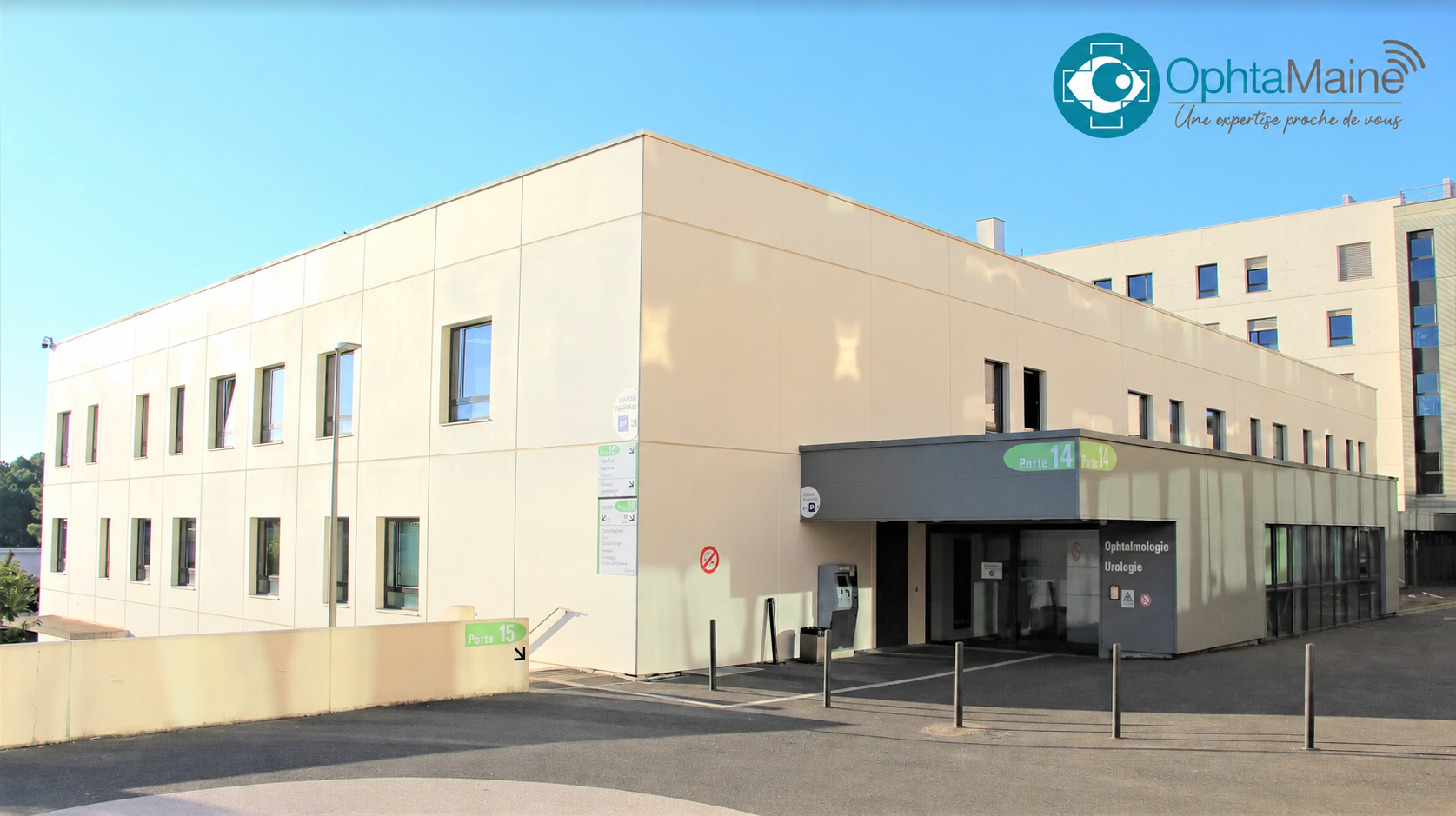 Entrée du Pôle Santé Sud au Mans, porte 14 Ophtalmologie